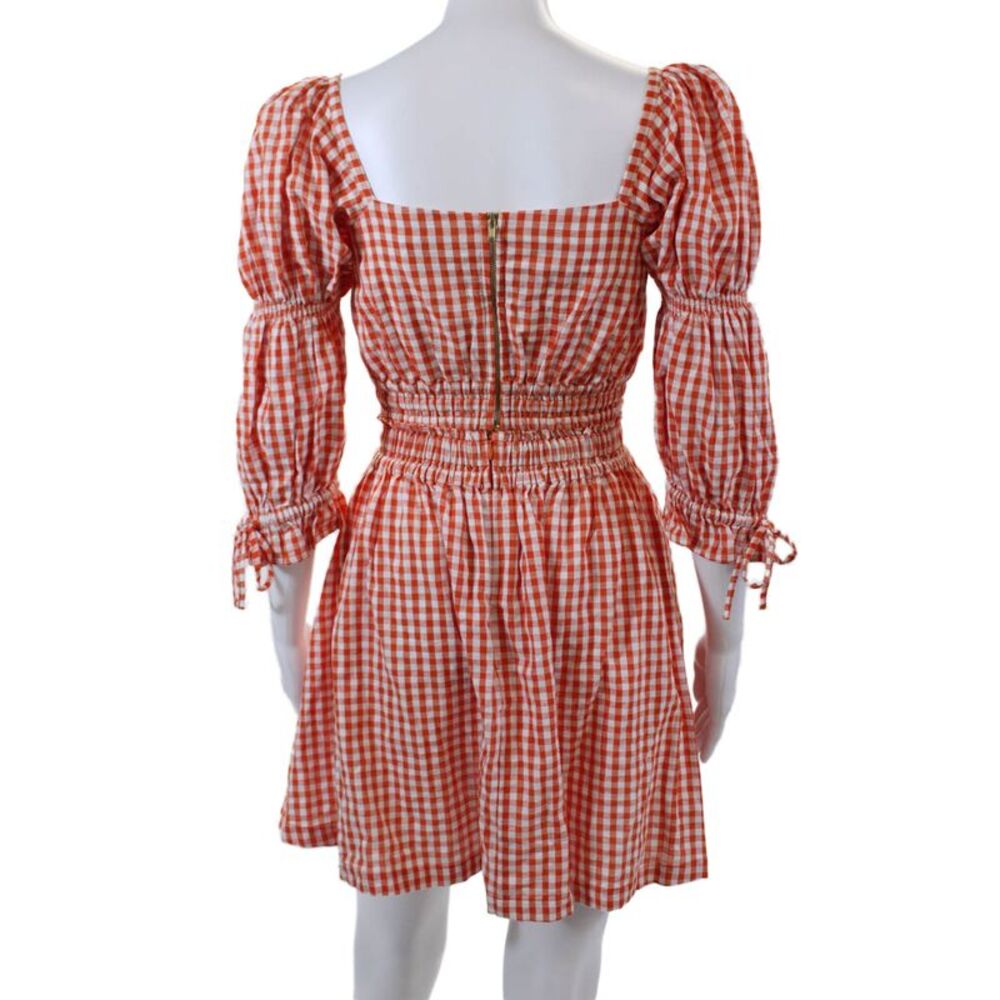Rue Stiic Womens Cotton Gingham Waist Cut Out V-Neck Puff Sleeve Dress Red Sz XS - Picture 3 of 6